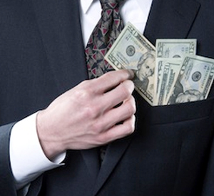 Businessman w/cash in suit coat